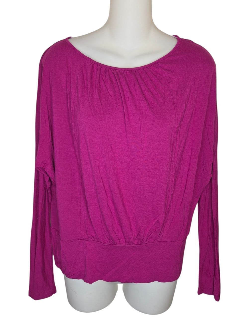 Chico's Magenta Rayon Banded-Hem Blouson Top, Size 1 Medium